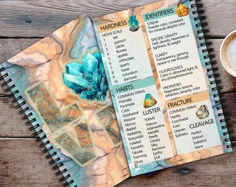 Rocks Minerals Notebook Bullet Journal Pages Crystal & Geology Identification Information Properties on Back in Teal and Tan Mineral Colors