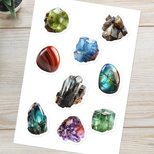 Geology Sticker Rock Specimens - Rocks Stickers - Rock Lover Gift - Mineral Stickers - Miner Gifts - Sheet Set of 9 - Glossy Durable