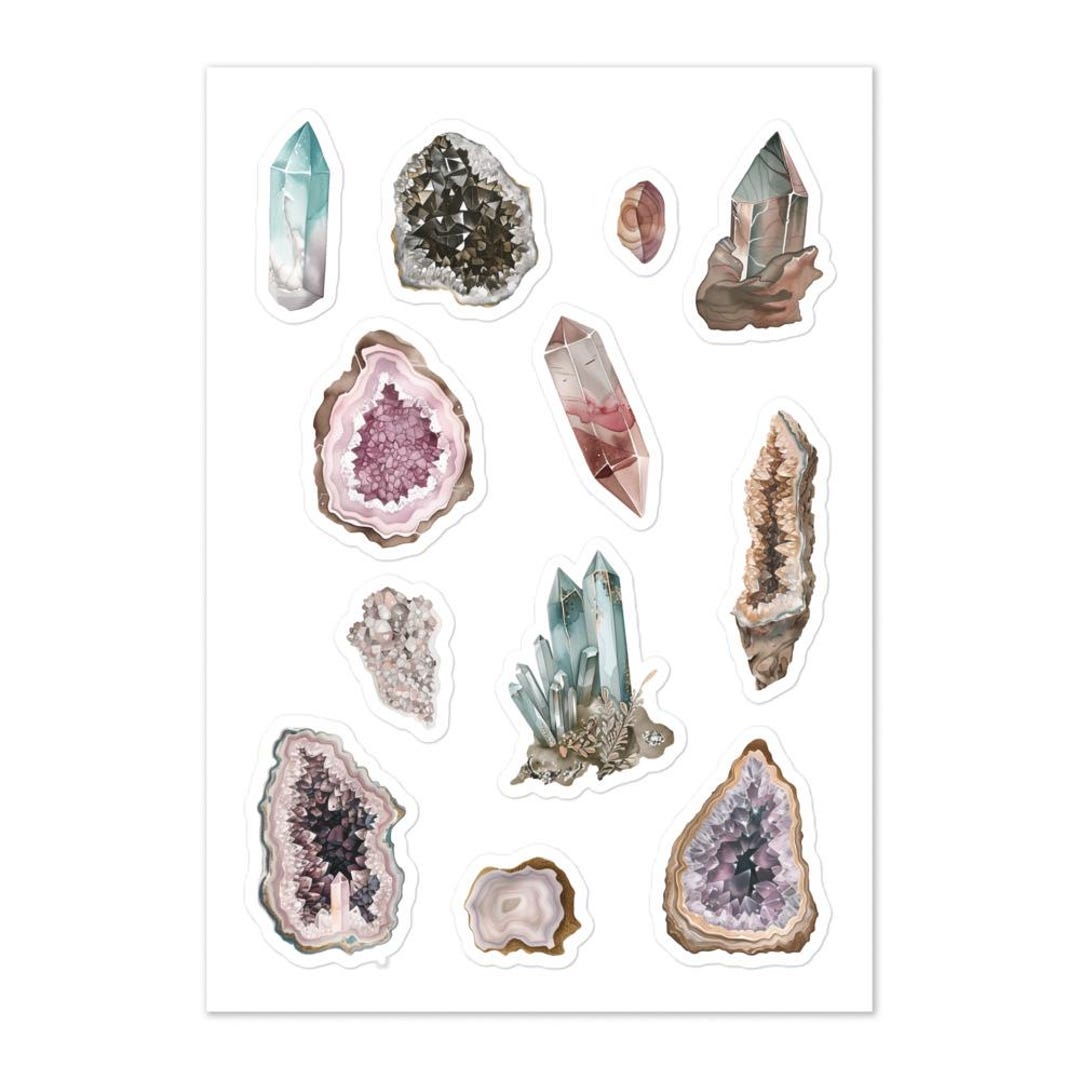 Geode Sticker Sticker Sheet of Crystals, Geodes & Gemstones - Water Bottle Sticker ...