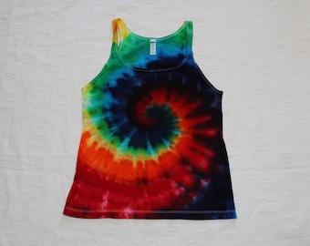 Ladies small rainbow spiral tank top,  tye dye tank top, gift for hippie, gift for birthday, boho hippie clothes, handmade tie dye