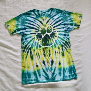 kids large tie dye shirt, paw print tie dye, gift for dog lover, boho hippie clothes, gift for birthday, handmade tie dye, tye dye shirt