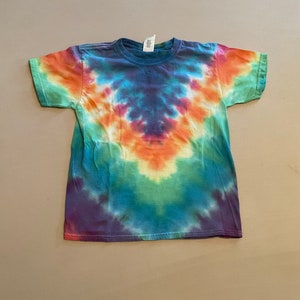 kids small rainbow tie dye shirt, youth tye dye shirt, gift for hippie kid, boho hippie clothes, gift for birthday, handmade tie dye