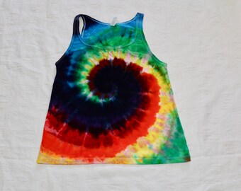 Ladies medium rainbow spiral tank top, tye dye tank top, gift for hippie, gift for birthday, boho hippie clothes, handmade tie dye