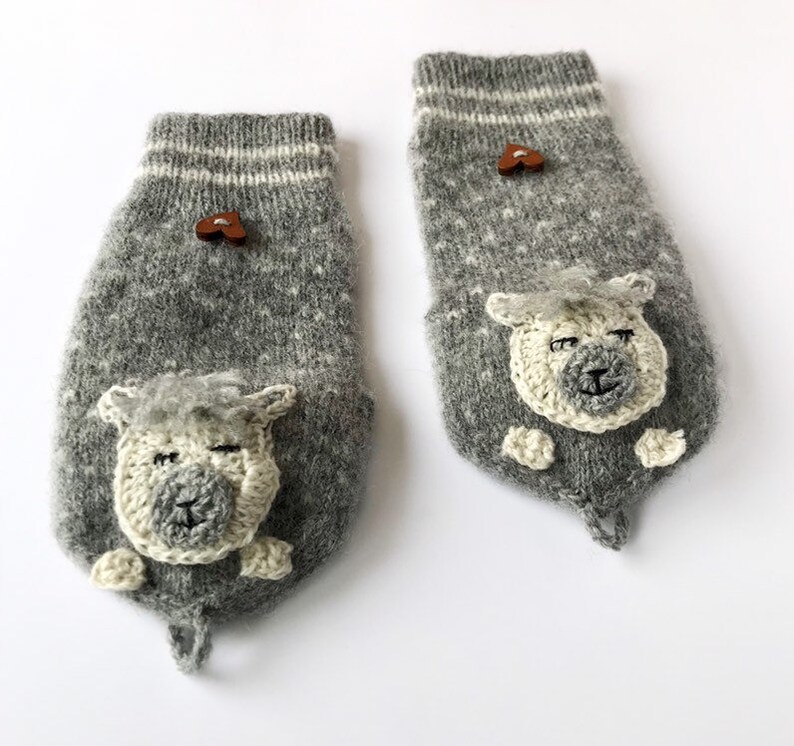 Gloves with flap Flip top mittens lama Half finger mittens alpaca Fingerless Gloves With Fold over Cap