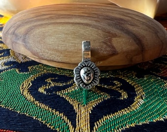 Buddhist Leaf with OM Symbol Bhum Counter • Small • Antiqued Patina• 925 Sterling Silver