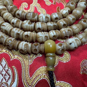 Citipati Mala - Yak Bone Carved Skulls Beads - Medium - Beige/Tan Color Tones - Rare - Tantra