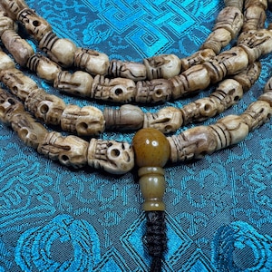 Citipati Mala - Yak Bone Carved Skulls Beads - Unique Long & Narrow Style - Rare - Tantra