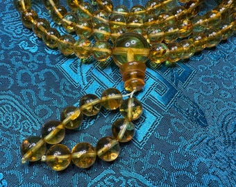 Amber Mala - 8.8mm beads - Guru & Decoration Beads - Honey Yellow Color