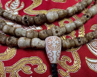Deer Antler/Horn Carved Skulls Beads - Citipati Mala - Medium - Rare - Tantra