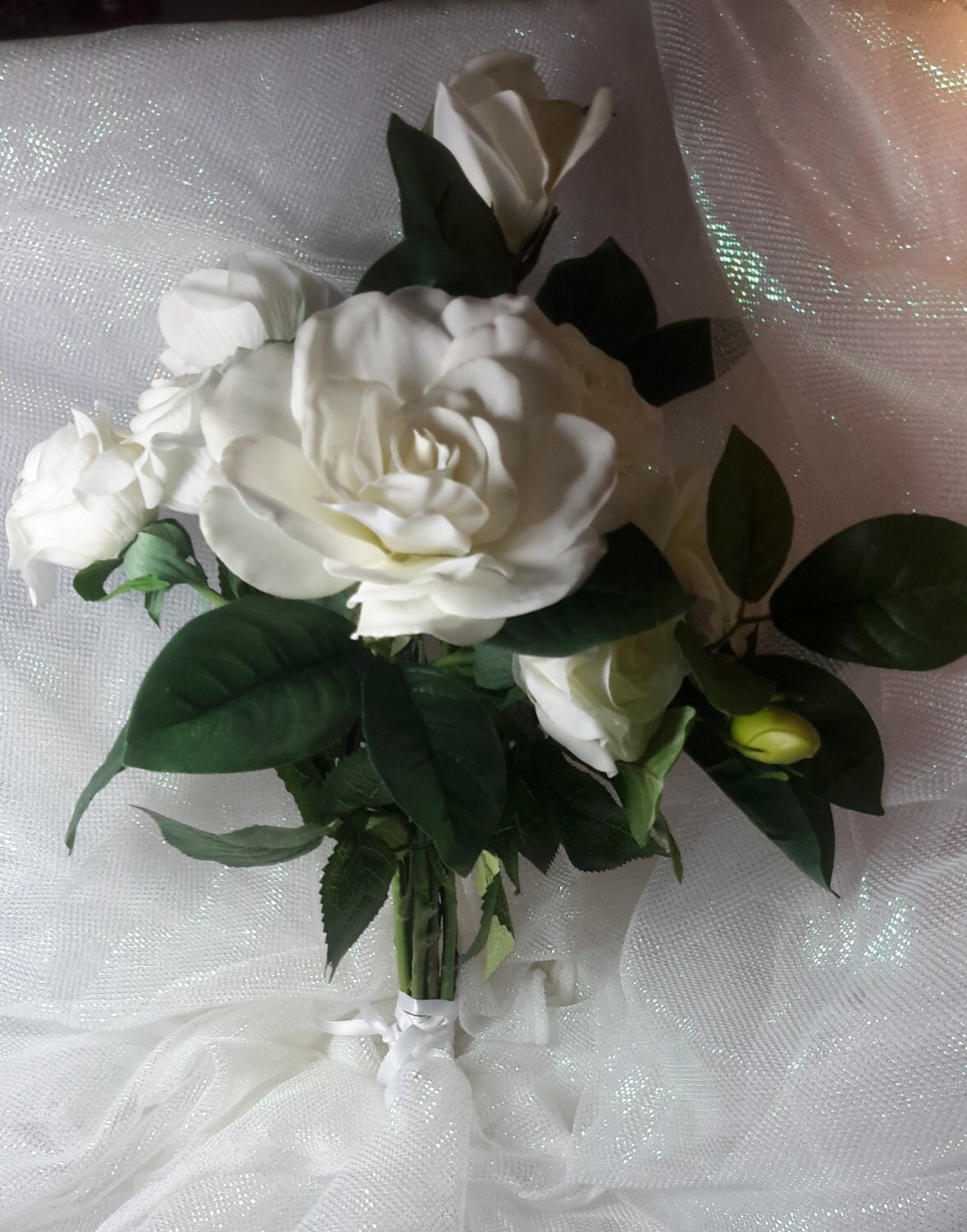 White Rose and Gardenia Bouquet, White Bouquet, White Bridal Bouquet, White Wedding Bouquet,Gardenia Bouquet,Rose Bouquet, Rose and Gardenia