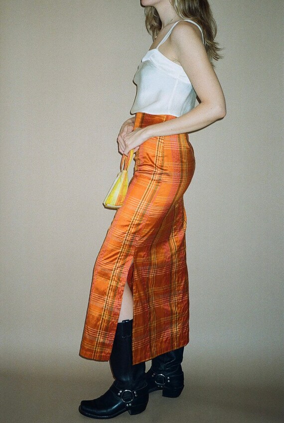 Taffeta Silk Plaid Skirt