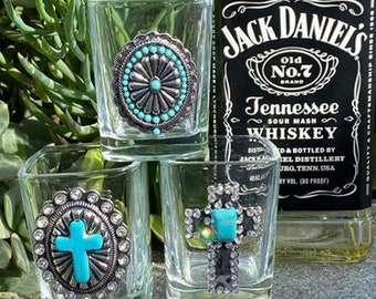 Western Whiskey Shot Glasses Country Chic Home Goods Western Home Decor Housewarming Gift Faux Turquoise