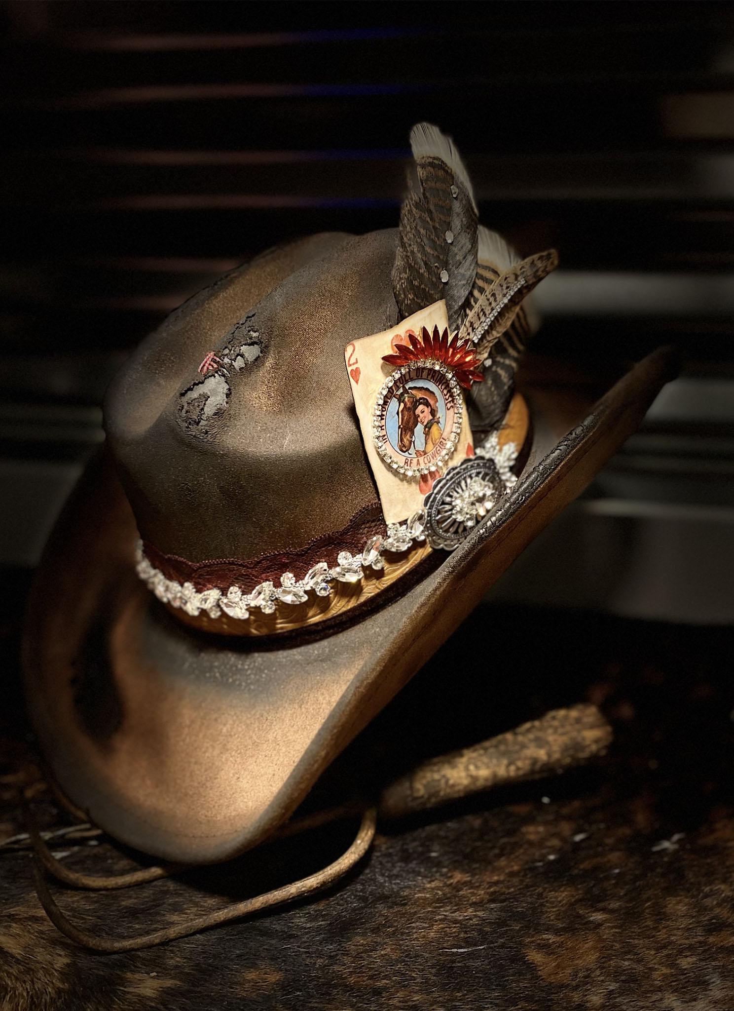 Burned Cowboy Hat With Feathers - Etsy display picture 3