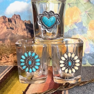 Western Whiskey Shot Glasses Country Chic Home Goods Western Home Decor Housewarming Gift Faux Turquoise