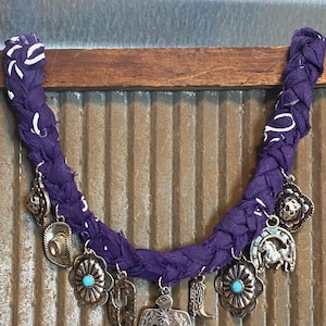 Bandana Charm Necklace, Southwestern Necklace, Charm Necklace, Boho charm necklace, cowgirl pendent necklace, western necklace, charms