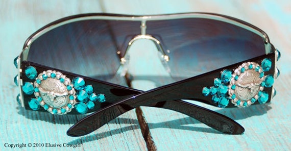 Black Sunglasses with Turquoise Accents Western Boho Round Sunglasses – Oversized Black Lenses with  main image 4