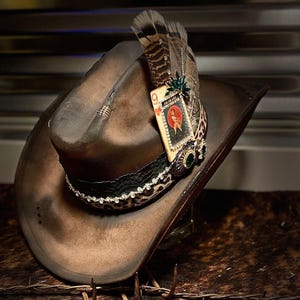 Branded Cowboy Hat, Distressed Cowgirl Hat, Burned Wide Brim Hat, Western Hat, Custom Cowboy Hat, Western Burned Designs, Hand Designed Hats