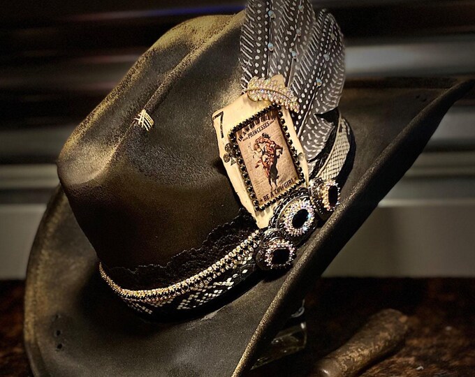 Grey Western Distressed Cowboy Hat with Motif Band main image 1