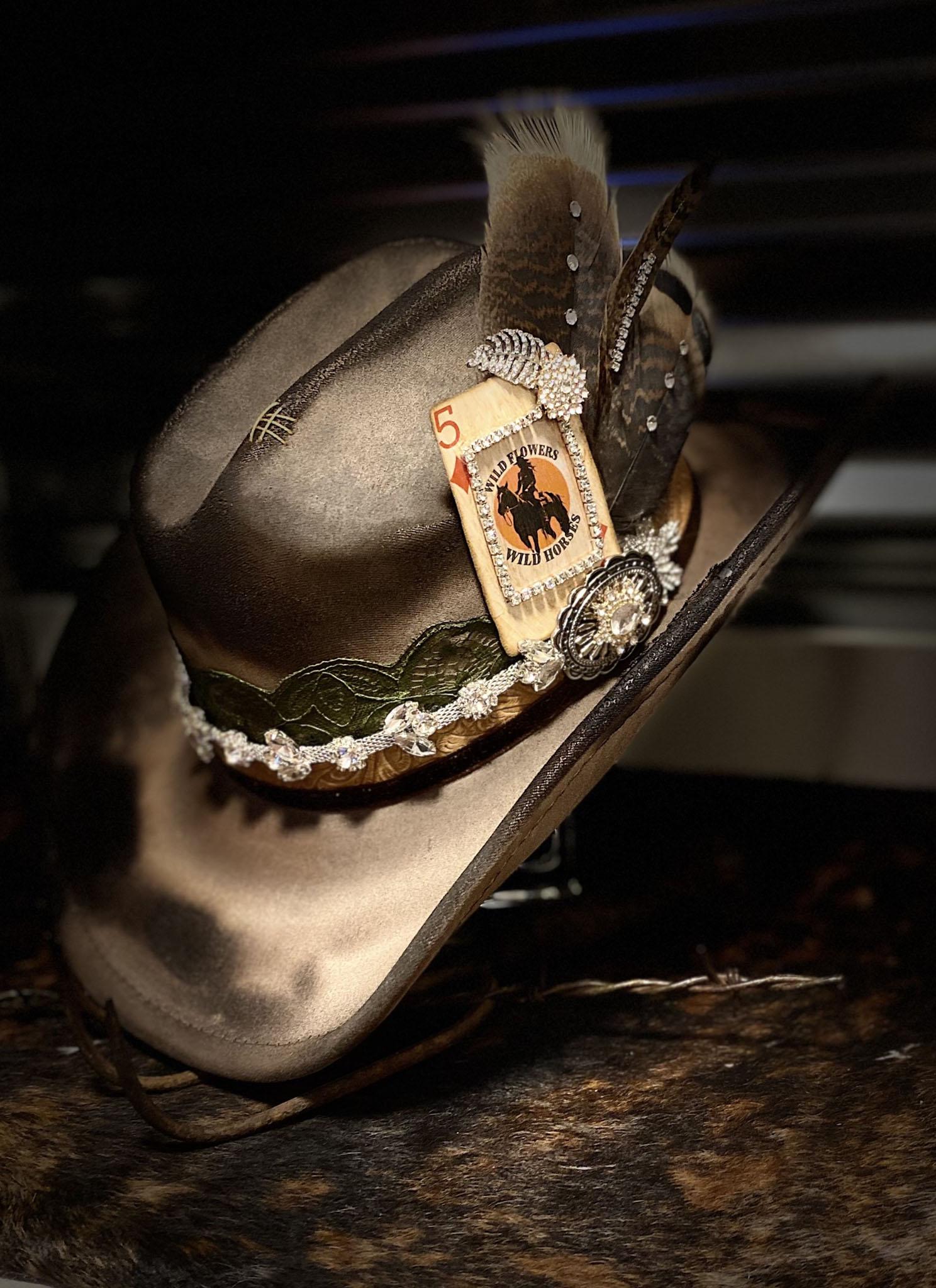 Branded Cowboy Hat, Distressed Cowgirl Hat, Burned Wide Brim 