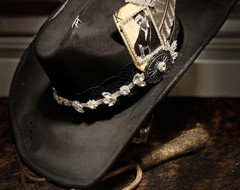 Branded Cowboy Hat, Distressed Cowgirl Hat, Burned Wide Brim Hat, Western Hat, Custom Cowboy Hat, Western Burned Designs, Hand Designed Hats