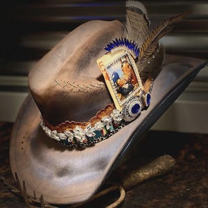 Branded Cowboy Hat, Distressed Cowgirl Hat, Burned Wide Brim Hat, Western Hat, Custom Cowboy Hat, Western Burned Designs, Hand Designed Hats