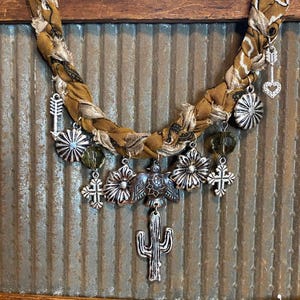 Bandana Charm Necklace, Southwestern Necklace, Charm Necklace, Boho charm necklace, cowgirl pendent necklace, western necklace, charms