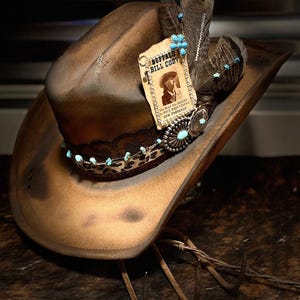 Branded Cowboy Hat, Distressed Cowgirl Hat, Burned Wide Brim Hat, Western Hat, Custom Cowboy Hat, Western Burned Designs, Hand Designed Hats