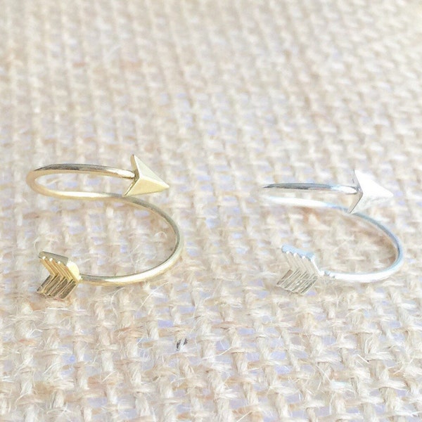 Arrow wrap ring, arrow ring, adjustable arrow ring, gold or silver