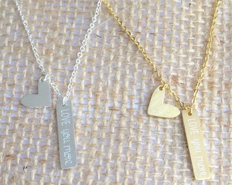Love you more bar necklace, dainty necklace short gold silver