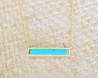 Turquoise Stone Bar Necklace small, gold, short dainty delicate turquoise stone bar necklace