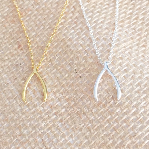 Wishbone Necklace dainty, gold or silver, delicate lucky necklace, short necklace