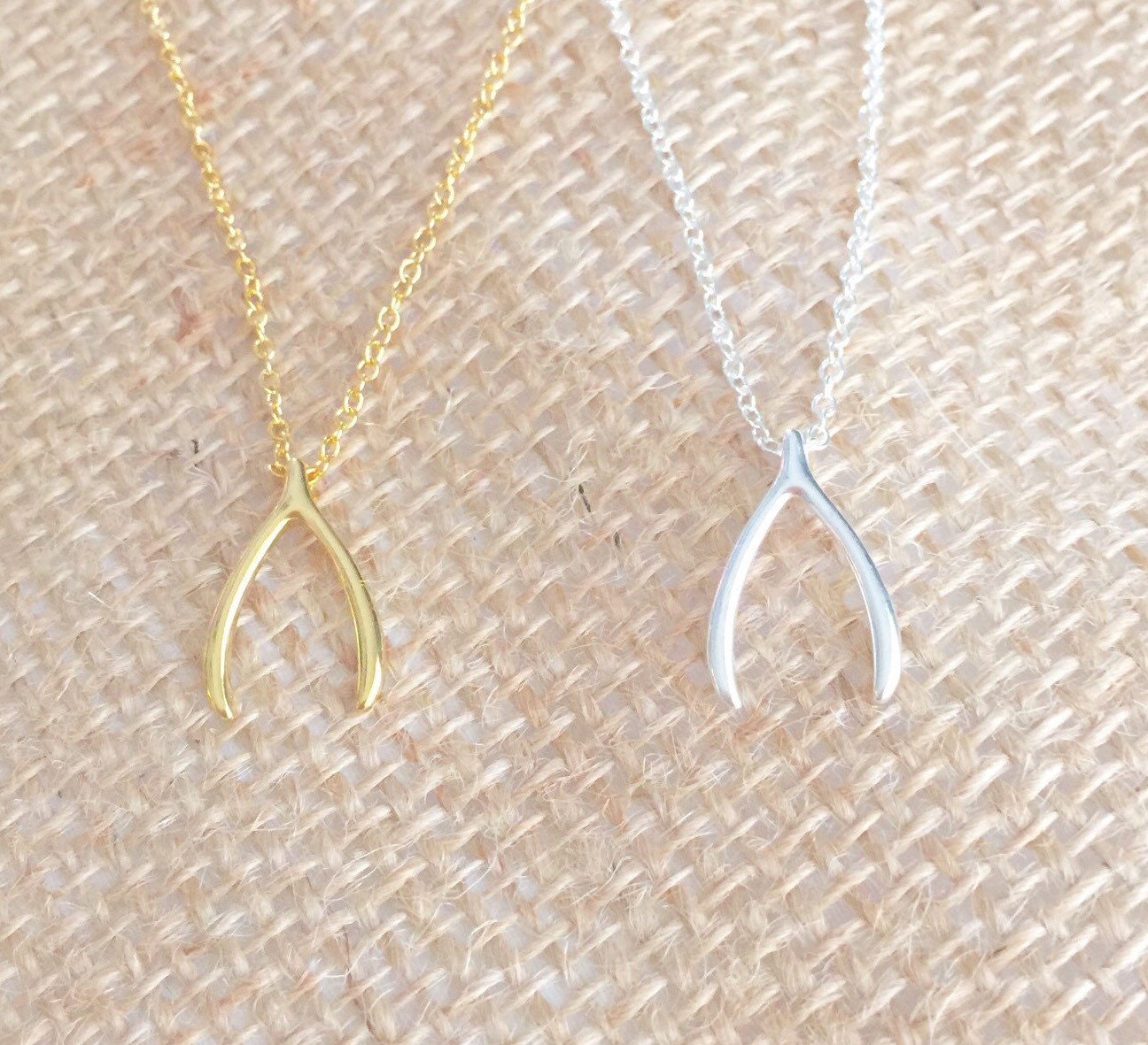 Wishbone Necklace Dainty Gold or Silver Delicate Lucky Necklace