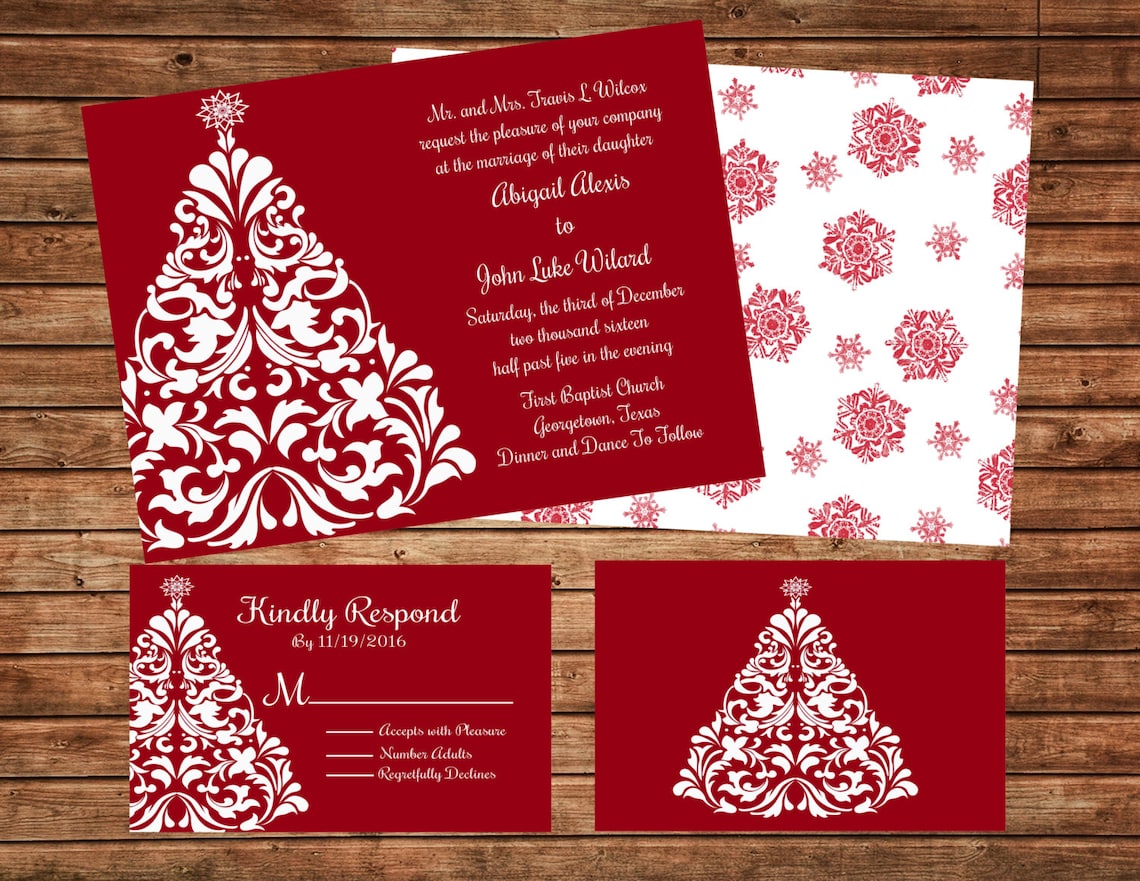 Christmas Wedding Invitation Etsy