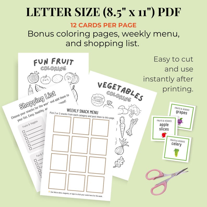 Printable Snack Cards for Kids: Healthy Food Activity Pack (PDF ...