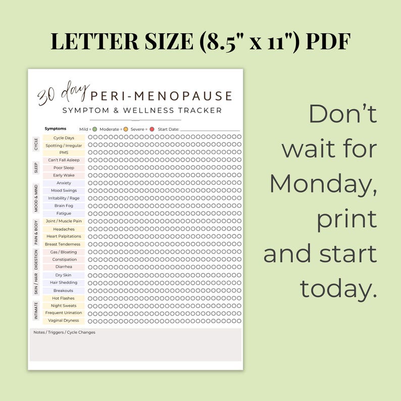 Perimenopause 30-day Symptom Tracker Printable | Hormone & Mood Log PDF ...