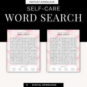 Self-Care Word Search Puzzle | Pink Coquette Bow | Mindfulness Puzzle | Self-Love Puzzle | Positive Affirmations | Women’s Wellness Game
