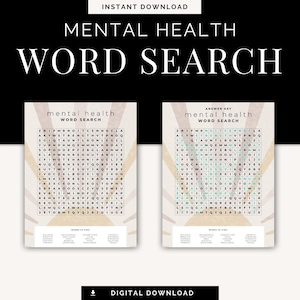 Mental Health Word Search Puzzle | Printable Self-Care Activity | Wellness & Mindfulness Puzzle | Stress-Relief Printable