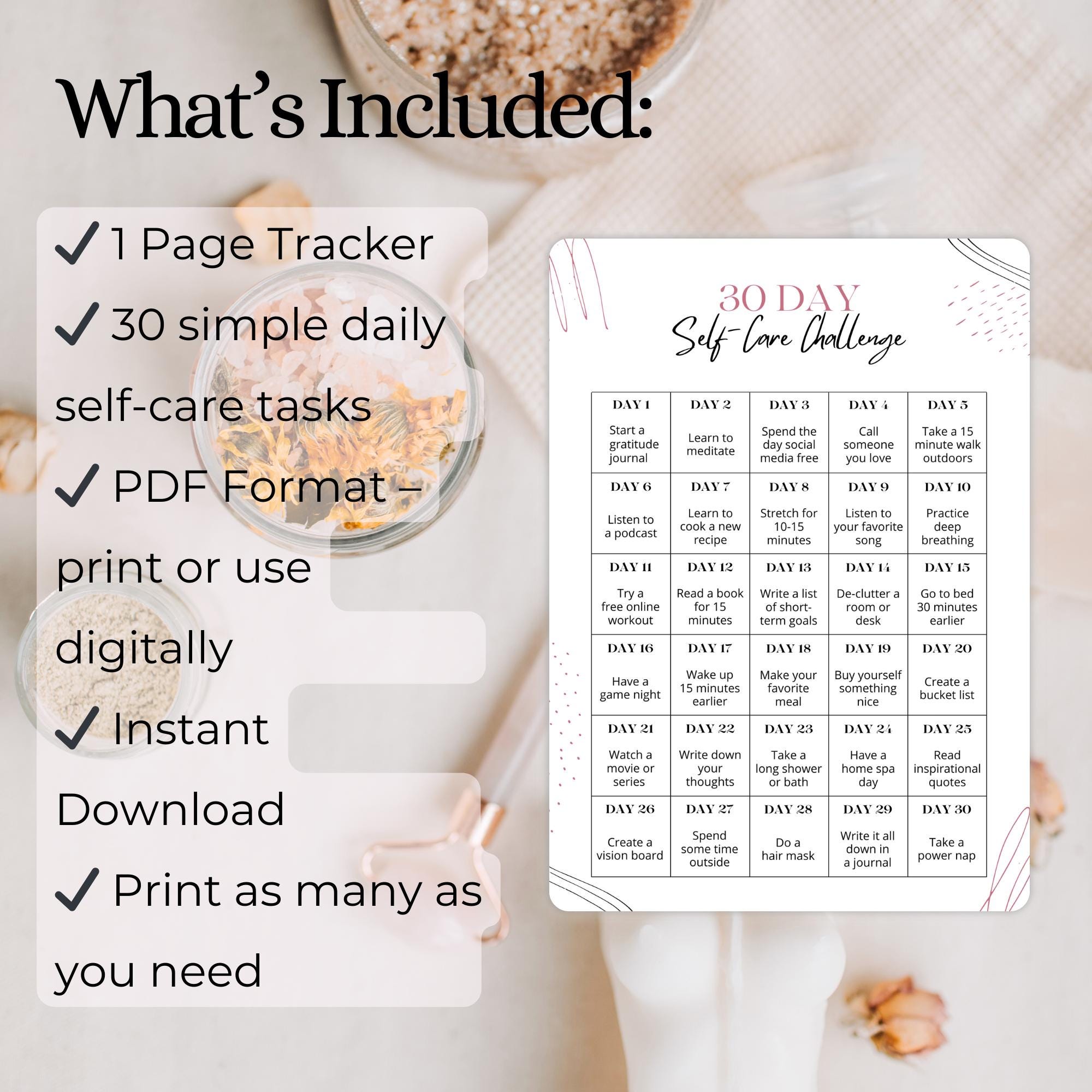 30 Day Self Care Challenge Printable | Self Love & Wellness Journal ...