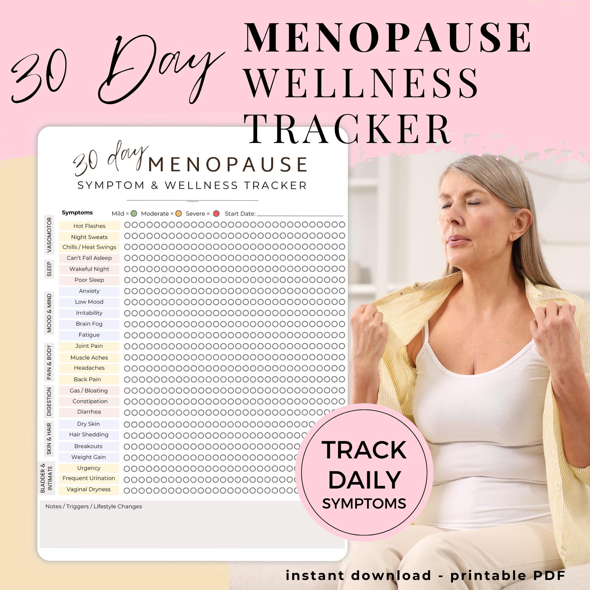 Menopause Symptom Tracker Printable | Daily Hormone Log | Sleep Mood ...