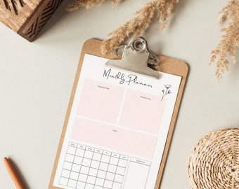 Printable Monthly Dateless Calendar | Task Planner | Minimal Monthly Calendar | Digital Calendar