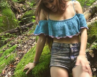 Crochet Pattern -Moon- Crochet Crop Top off the shoulder flowy womens PDF Download