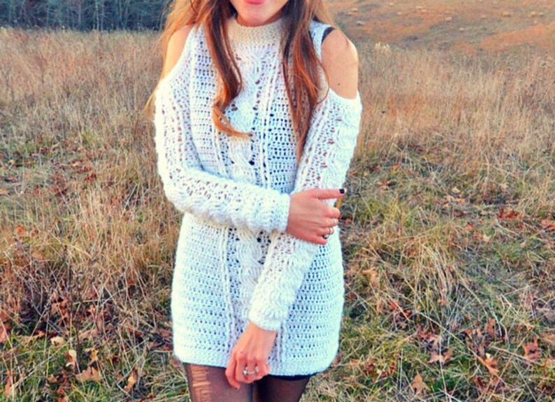 Crochet Sweater Dress Pattern Shoulderless and Cabled Etsy