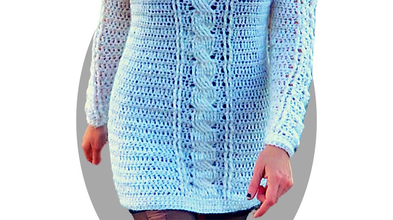 Crochet Sweater Dress pattern shoulderless and cabled Levitate image 7