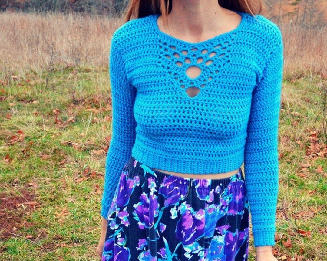 Crochet Crop Top Sweater Pattern With Detailed Neck Etsy