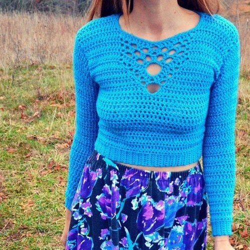 Crochet Crop Top Sweater Pattern With Detailed Neck Etsy