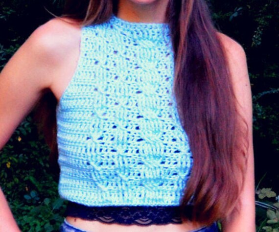 high neck crochet top