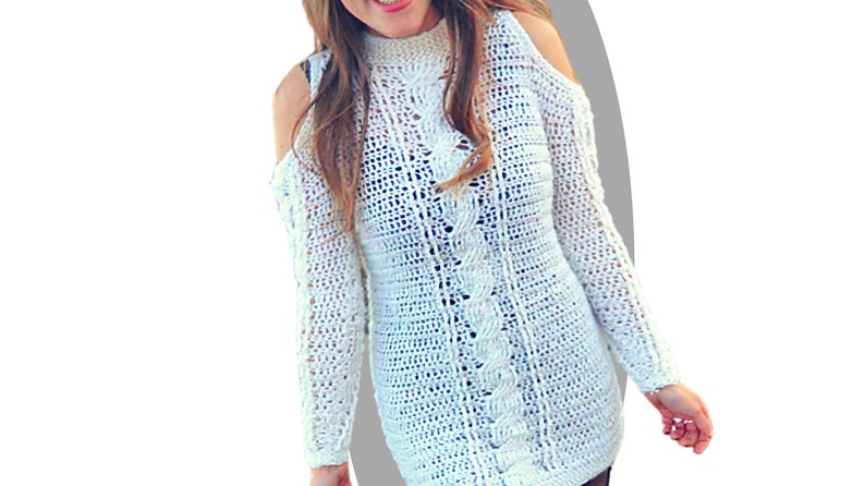 Crochet Sweater Dress pattern shoulderless and cabled Levitate image 2