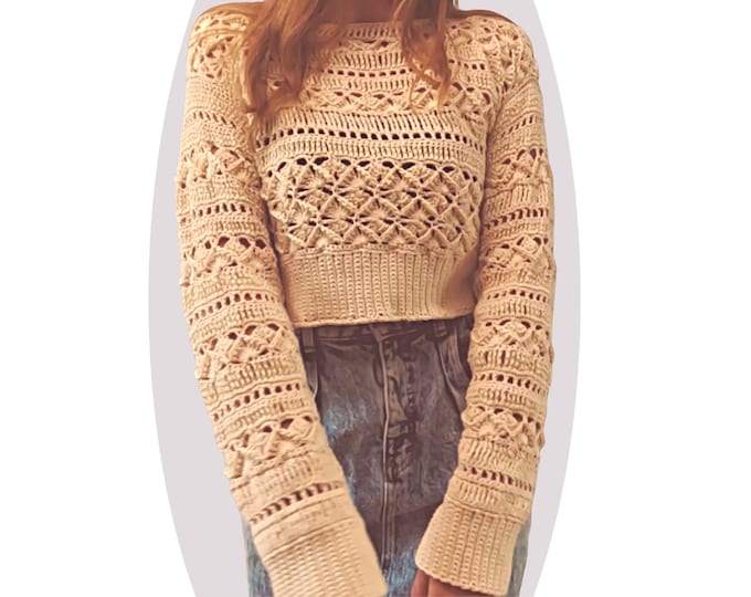 Featured listing image: Crochet Sweater Pattern - Lust