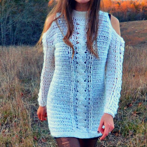 Crochet Sweater Dress Pattern Shoulderless and Cabled Etsy