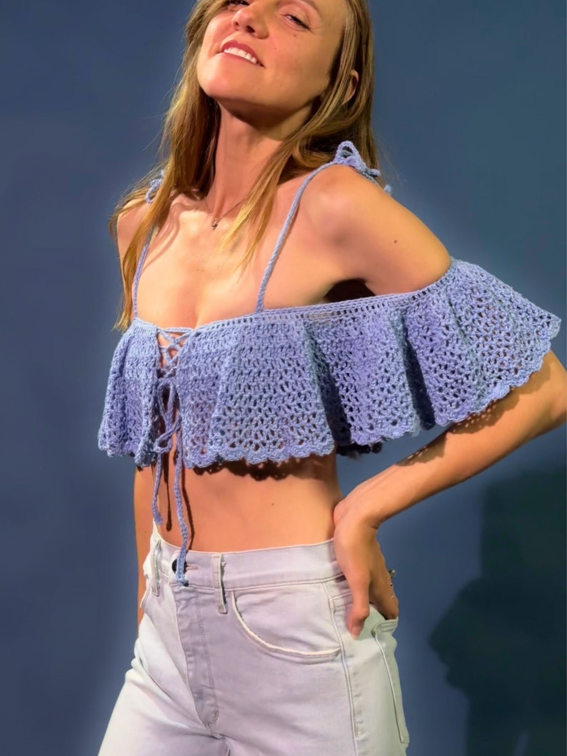 Crochet Top Pattern Reversible Ruffle Moon image 1